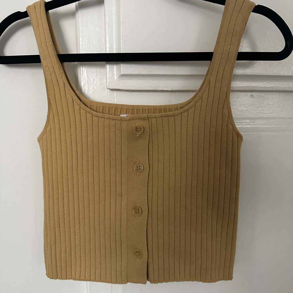 Samsoe Ribbed Button-Front Camel Tank Top Tan S Small Samse Samse New